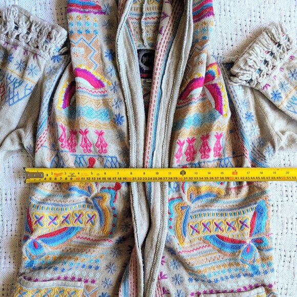 JOHNNY WAS BIYA Women's Embroidered Hooded Duster Cardigan Butterfly Beige Sz XS - Picture 4 of 7